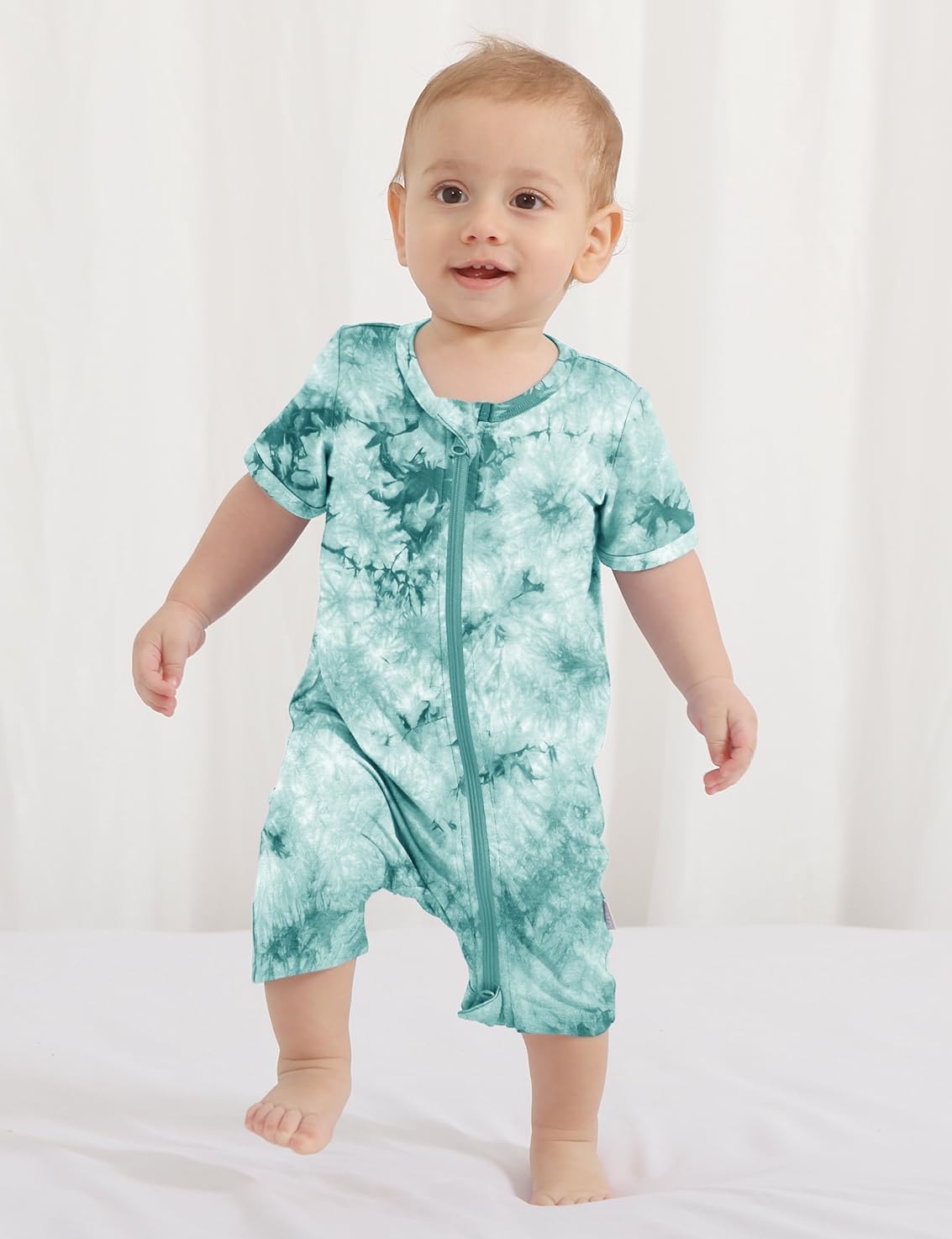 Jimonda Baby Girl Boys Rayon From Bamboo Pajamas 3 Pack Short Sleeve Footless Romper 2 Way Zipper Tie Dye Pjs Sleeper 0-24M