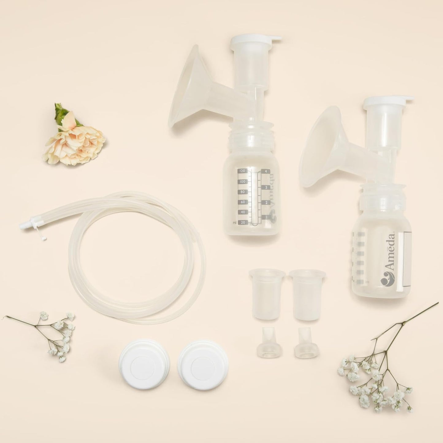Ameda HygieniKit Universal Milk Collection System | Hands Free Breast Pump Accessories | (New & Improved) | Breastfeeding Supplies | Pumping Essentials | Flanges, Bottles, Valves, Diaphragms & Tubing
