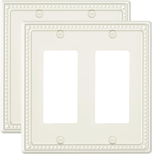 2-Pack Double Decorator Outlet Cover Plate, Light Almond Pearls Decorative Switch Plates Covers, Metal Wall Plates for Electrical Outlets, Receptacle, GFCI Outlet, Dimmer Switch