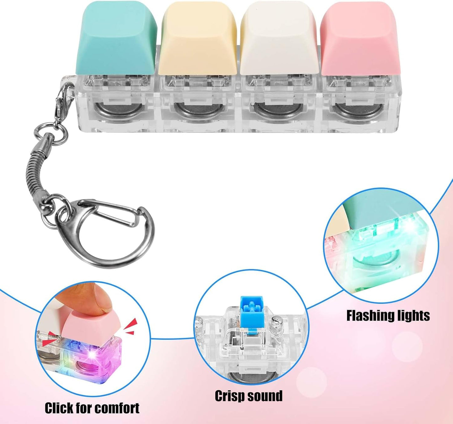 Keyboard Fidget Toy for Adults, Fidget Keyboard Keychain with LED Light Keyboard Fidget Clicker Funny Button Fidget Toy for Decompression Decoration (Color A)