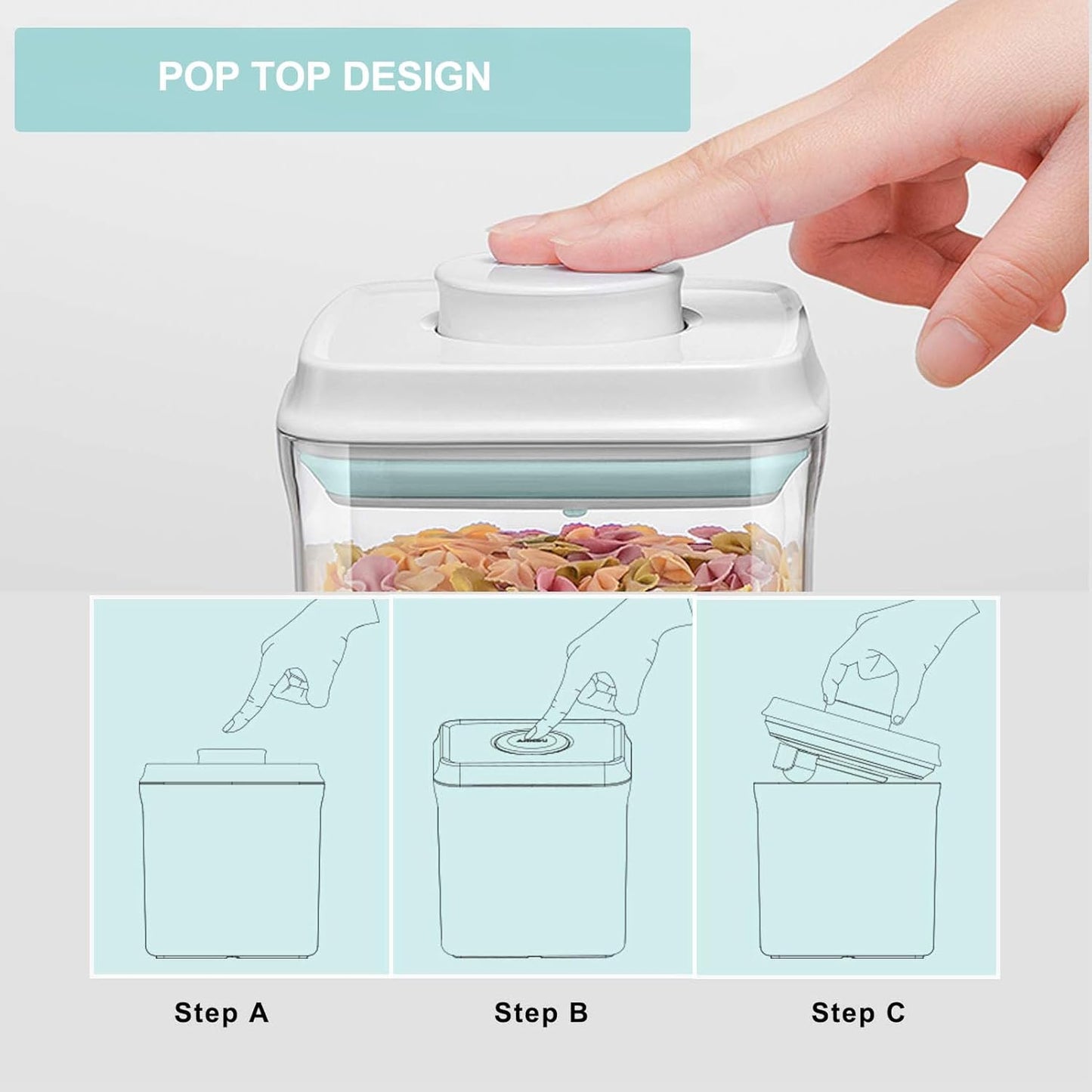Airtight Food Storage Container - 2.1qt / 2050ml Rectangle Pop Containers With Lids, Bpa Free for Spaghetti Cereal Flour Rice Kitchen Organizer