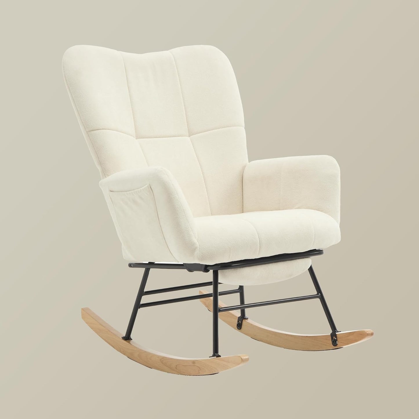 KEEZY Rocking Chair Nursery,Upholstered Glider Chair Padded Seat with High Backrest,Reading Chair,Armchair Comfy Side Chair for Living Room Bedroom Offices (Beige)