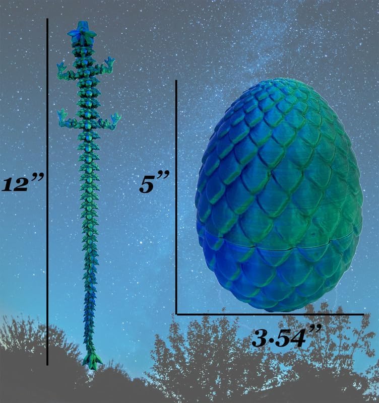 3D Printed Dragon Egg, 12inch Dragon Fidget Toys with Wings Easter Basket Stuffers Executive Desk Toys Crystal Dragon for Autism/ADHD Home Office Decor