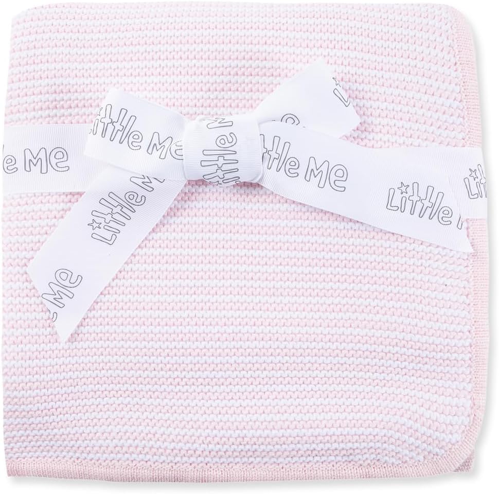 Little Me Knit Baby Blanket – 100% Soft Cotton, Snuggly and Breathable, Perfect as a Swaddle, Stroller Blanket or Nursery Decor for Boys and Girls, Pink Stripe, 30 x 40 Inches