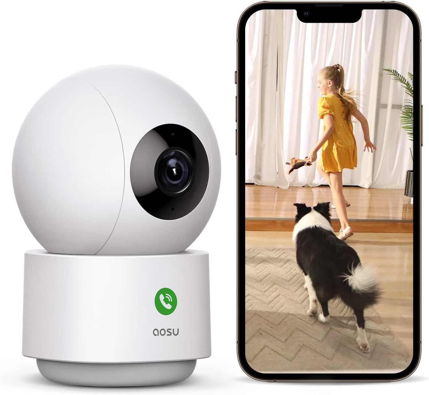AOSU 2K Security Camera Indoor, Baby Monitor Pet Camera 360-Degree for Home Security with 2.4 GHz Wi-Fi Router, One-Touch Call, Smart Motion Tracking, IR Night Vision, Compatible with Alexa