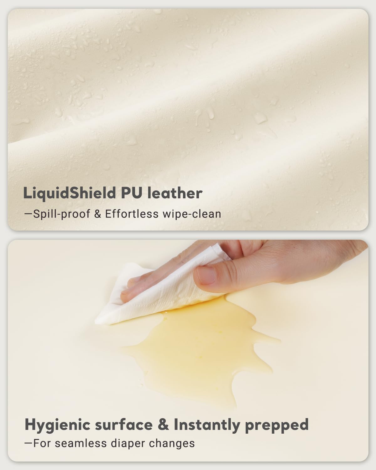 Vegan Leather Waterproof Baby Changing Pad - Wipeable, Extra Thick & Portable & Non-Slip Diaper Mat for Dresser, Crib, Travel | Soft & Safe (White)