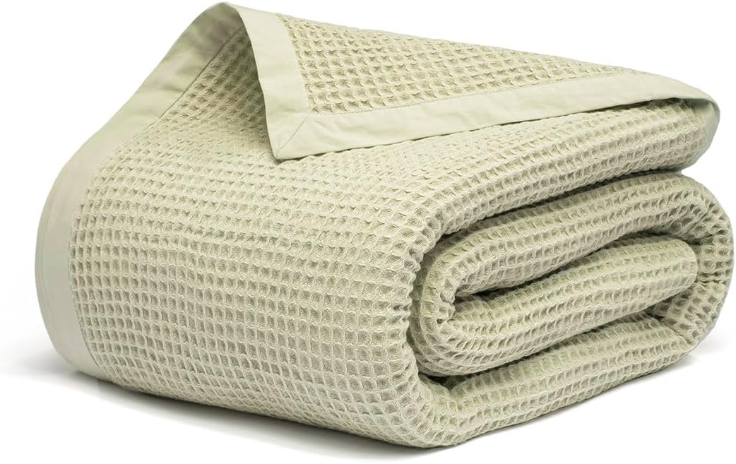 Salt Earth GOTS Certified 100% Organic Cotton Throw Blanket, 55" X 60" Waffle Blankets & Throws for Bed, Throw Blanket for Couch, Modern & Cozy Blanket, All Season, Comfy & Soft Blankets (Sea Foam)