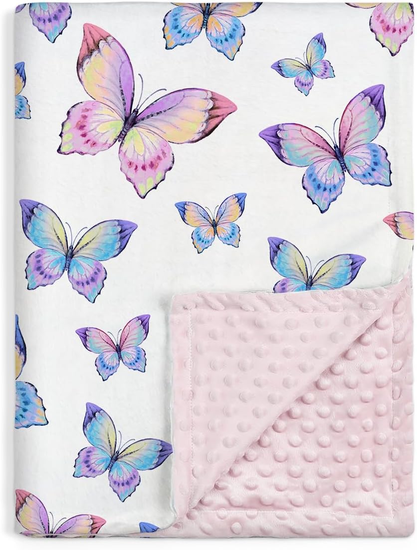 SANDJEST Kid Blankets for Girls 30 x 40 - Kids Throw Minky Blankets with Layer Dotted Backing - Gifts for Birthday Nursery Room Decor