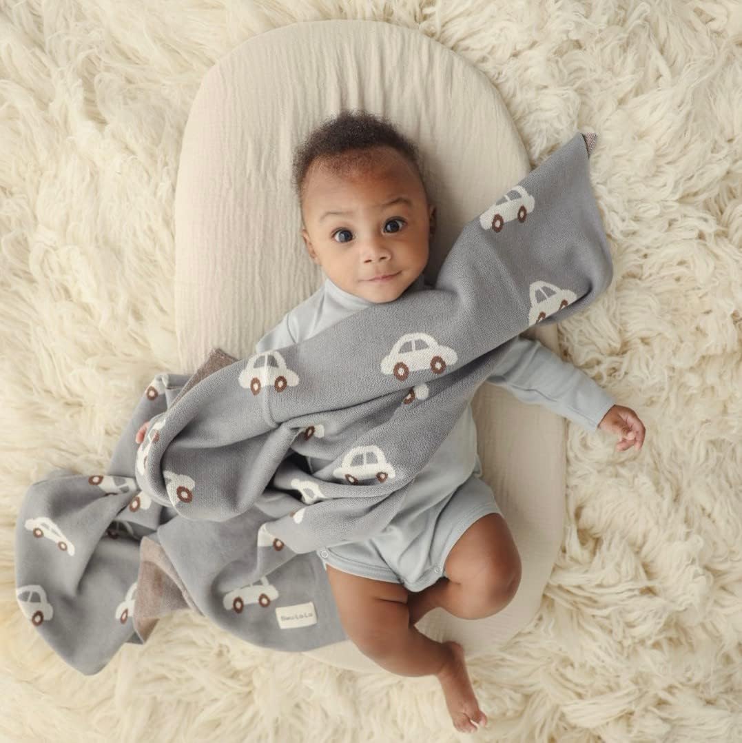 Baby Receiving Blanket for Boys 100% Cotton Buttery Soft Cozy Receiving Swaddle Crib Stroller Blanket for Shower Gift Registry for Newborns, Infants, Toddlers (Cars - Oat)