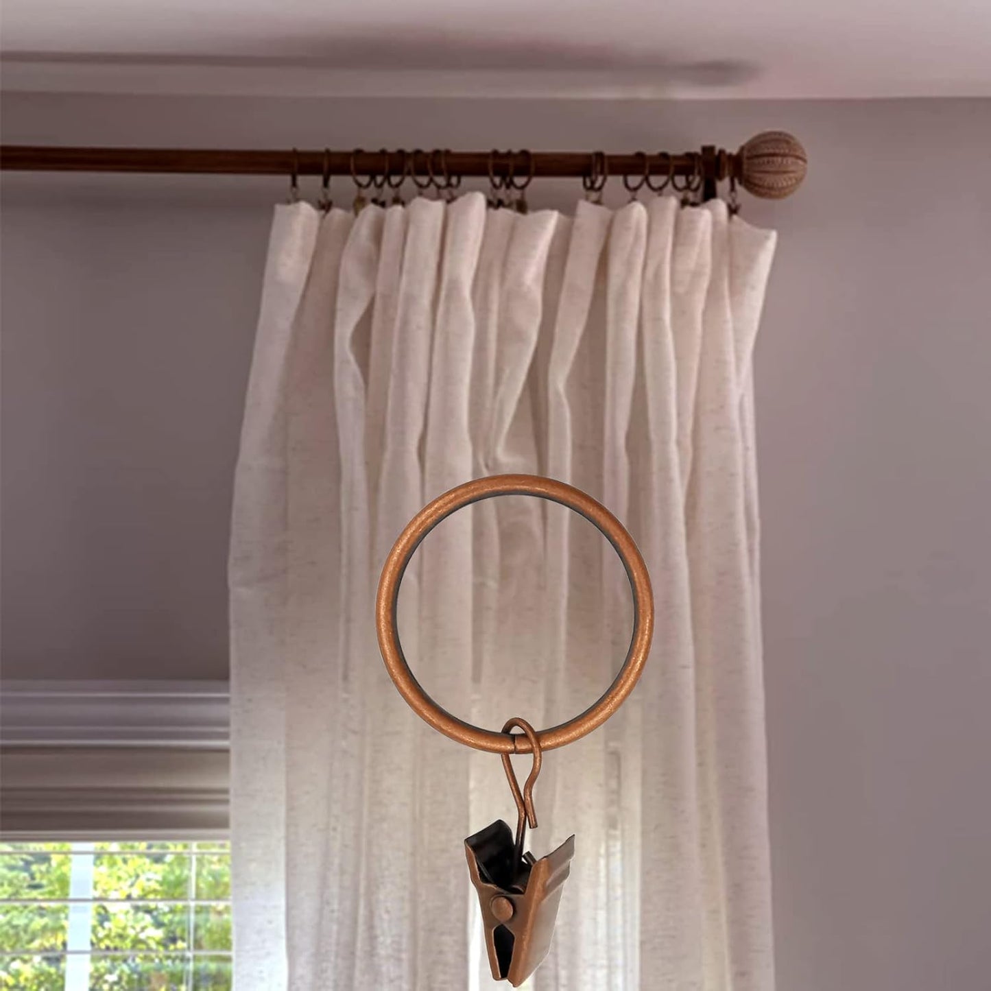 100 Pack Antique Copper Curtain Rings with Clips, Curtain Hooks Hangers Clip Rings for Hanging Drapes Bows Hat, Drapery Rings 1.26 in I D, Fits up to 1 in Diameter Curtain Rod.