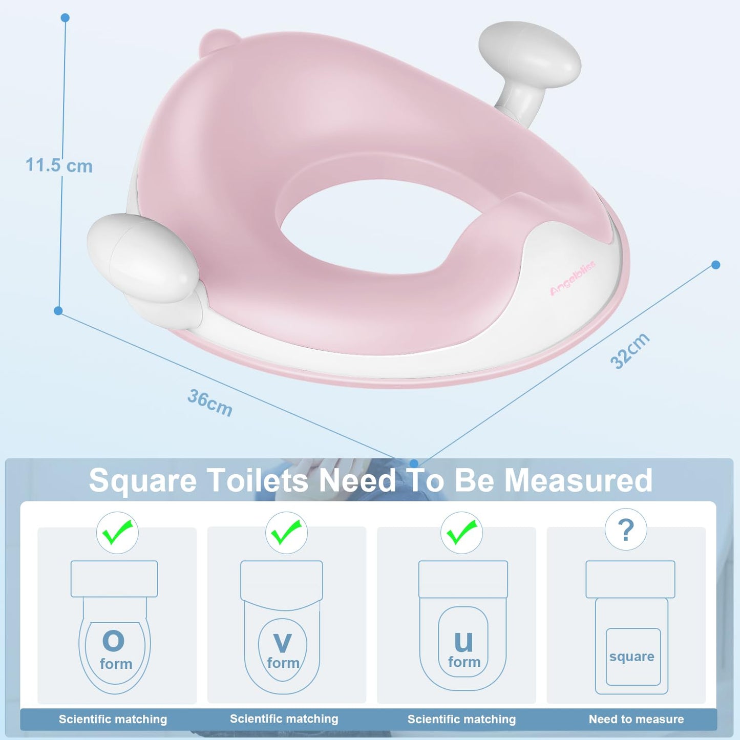 ANGELBLISS Baby Potty Training Toilet Seat with Soft Cushion Handles, Haute Collection, Double Anti-Slip Design and Splash Guard for Boys and Girls (Pink)