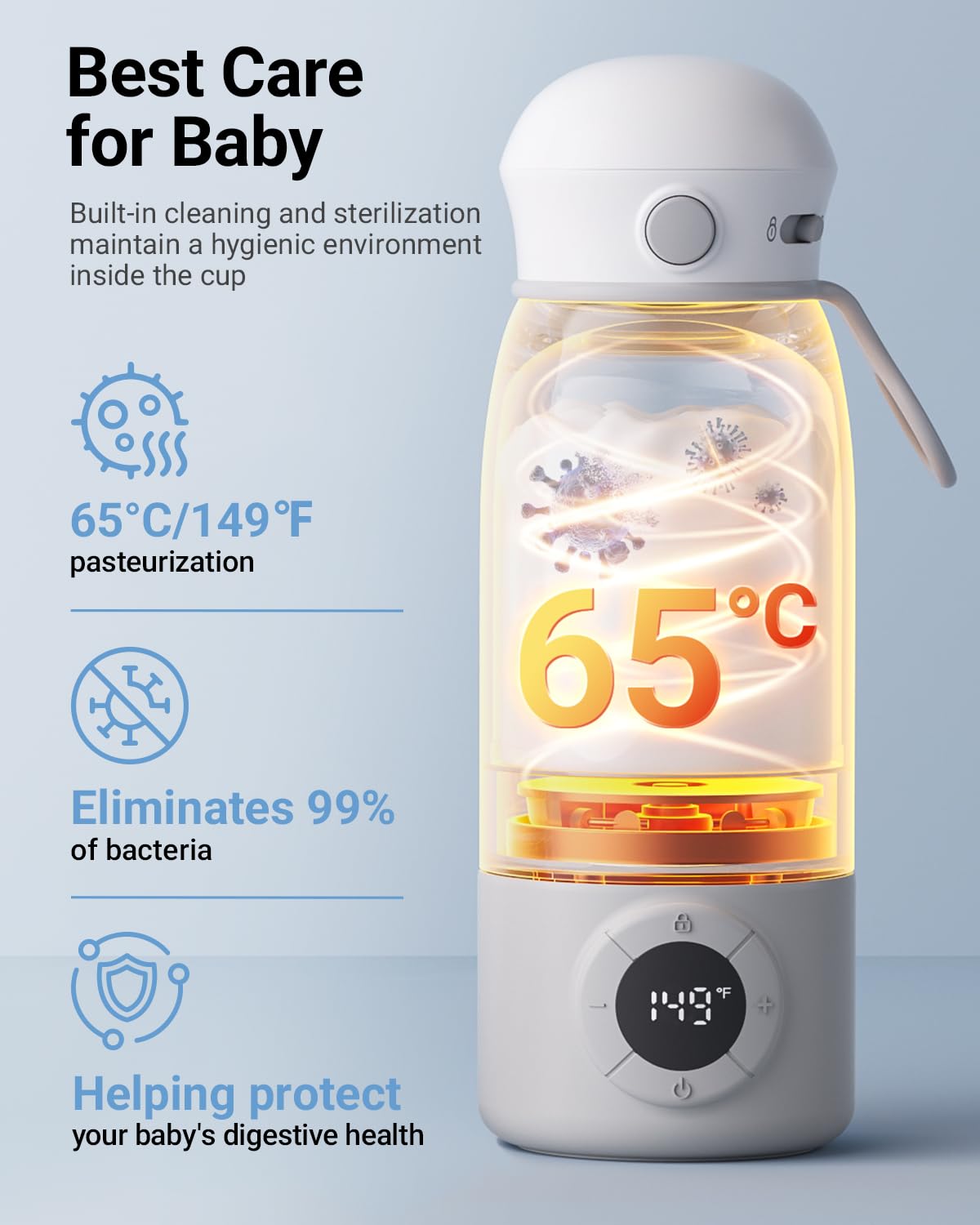 Bear Portable Bottle Warmer, Super Fast Charging, Instant Formula Breastmilk Water Warmer with 17 Ounces Capacity, Baby Milk Warmer with Fast Heating & Long Battery Life, Precise Temperature Control