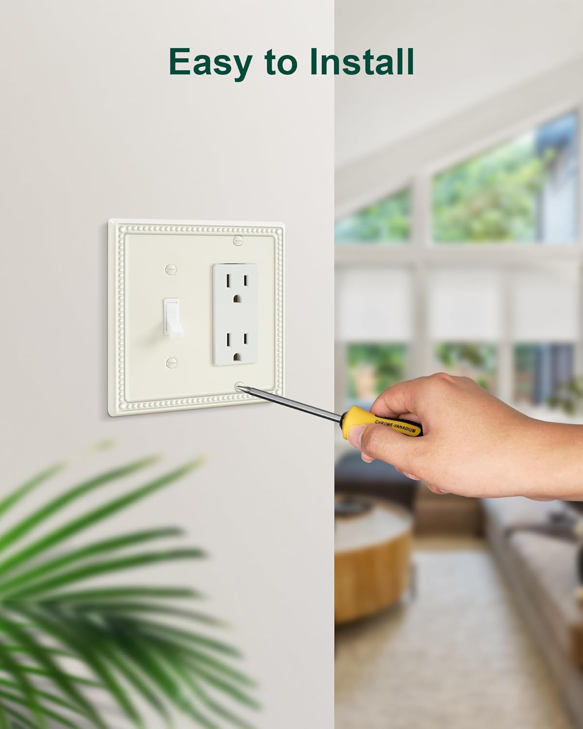 2-Pack Combo Toggle/Decorator Light Switch Cover Plate, Pearls Decorative Electrical Outlet Covers, Metal Wall Switch Plates and Outlet Covers, Light Almond