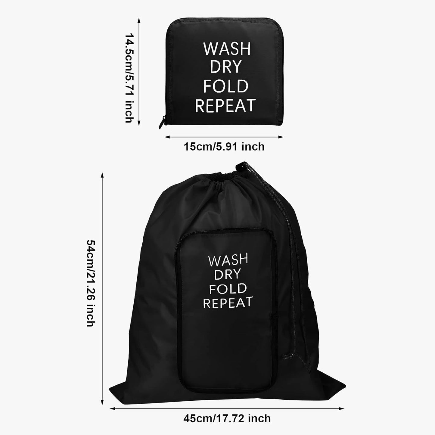 2 Pcs Travel Laundry Bag Washable Dirty Clothes Bag with Drawstring and Zipper for Suitcase, 22 x 18 Inch (Black, Blue,Classic)