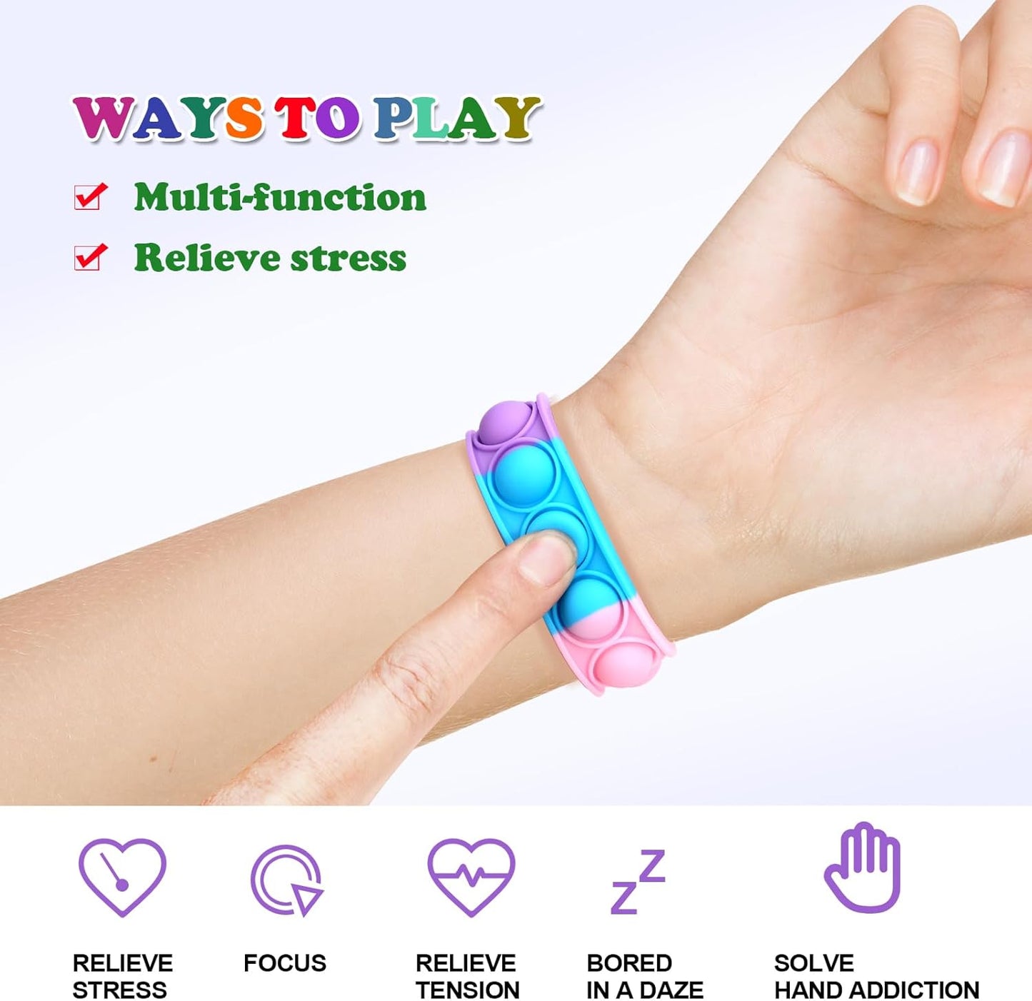 126 PCS Pop Bracelet it Fidget Toys Pack, Fidget Bracelet Birthday Party Gifts, Decompression Wristband with Autistic & ADHD,Fidget Wristband as Return Gifts for Kids, Fidgets Novelty Girls Toys