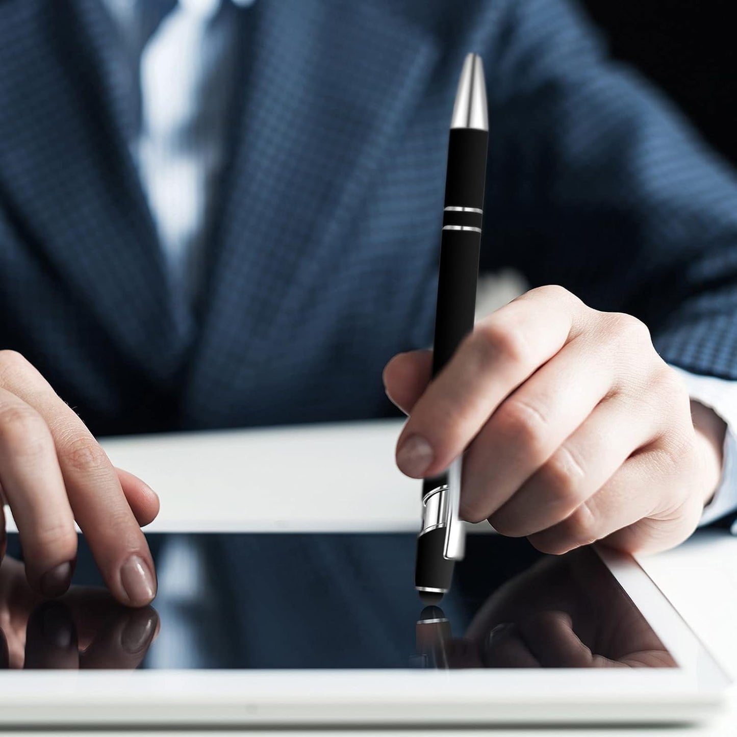 8 Pieces Ballpoint Pen with Stylus Tip Black Ink 2 in 1 Stylus Metal 1.0 mm Medium Point Smooth Pen Rainbow Colorful Rubberized Ballpoint for Touch Screen Tablet(Black)