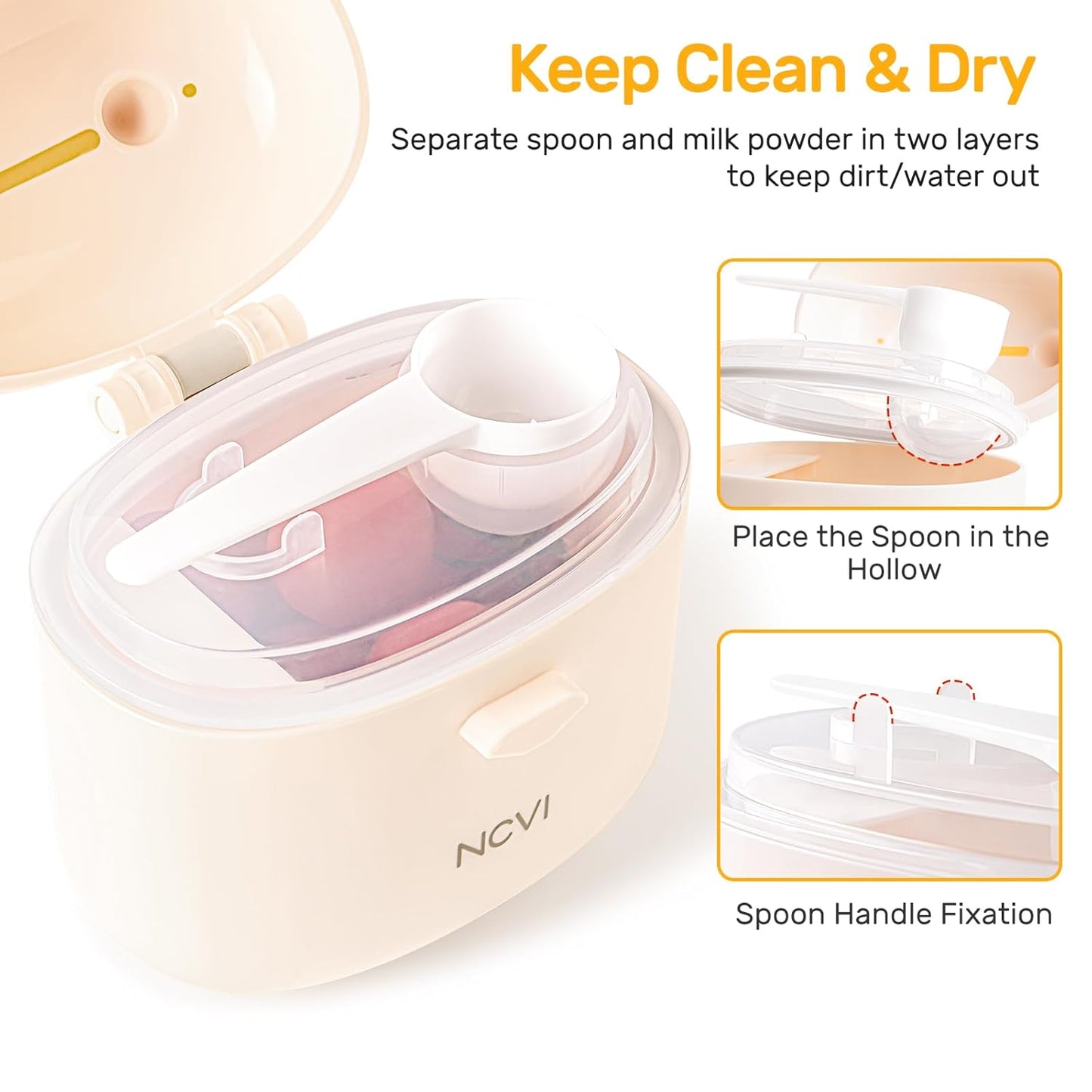 NCVI Formula Dispenser On the Go, Portable Baby Travel Milk Powder Formula Container Holder to Go with Scoop Suitable for Diaper Bag Backpack, Ready to Brew Milk Newborn Infant (White Sheep)