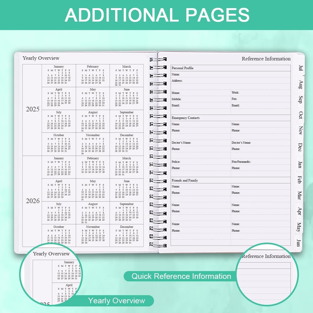 2025-2026 Planner - Weekly & Monthly Planner Runs Jul 2025 to Jun 2026, 6.25" x 8.25", 12 Monthly Tabs, 14 Notes Page, Plastic Pocket, Flexible Cover with Twin-Wire Binding, Planners 2025-2026