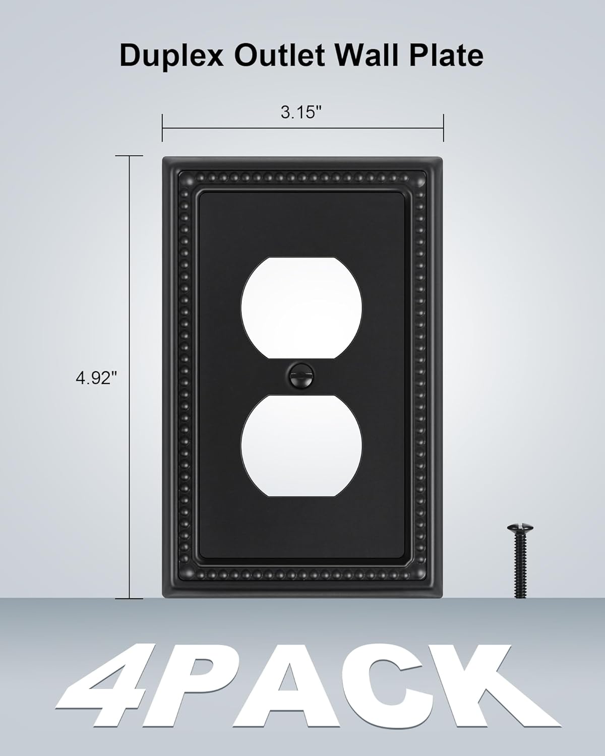 4-Pack Duplex Outlet Cover, Black Metal Wall Plates for Electrical Outlets, 1 Gang Receptacle Light Switch Cover, Pearls Beaded Decorative Switch Plates and Outlet Covers