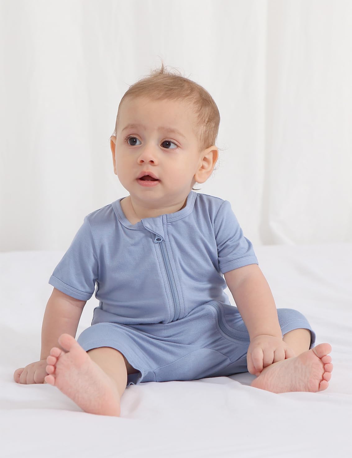 Jimonda Boys Baby Girls Short Sleeve Romper Unisex Baby Footless Pajamas With Viscose 2-Way Zipper Front 3Pcs0-24Months