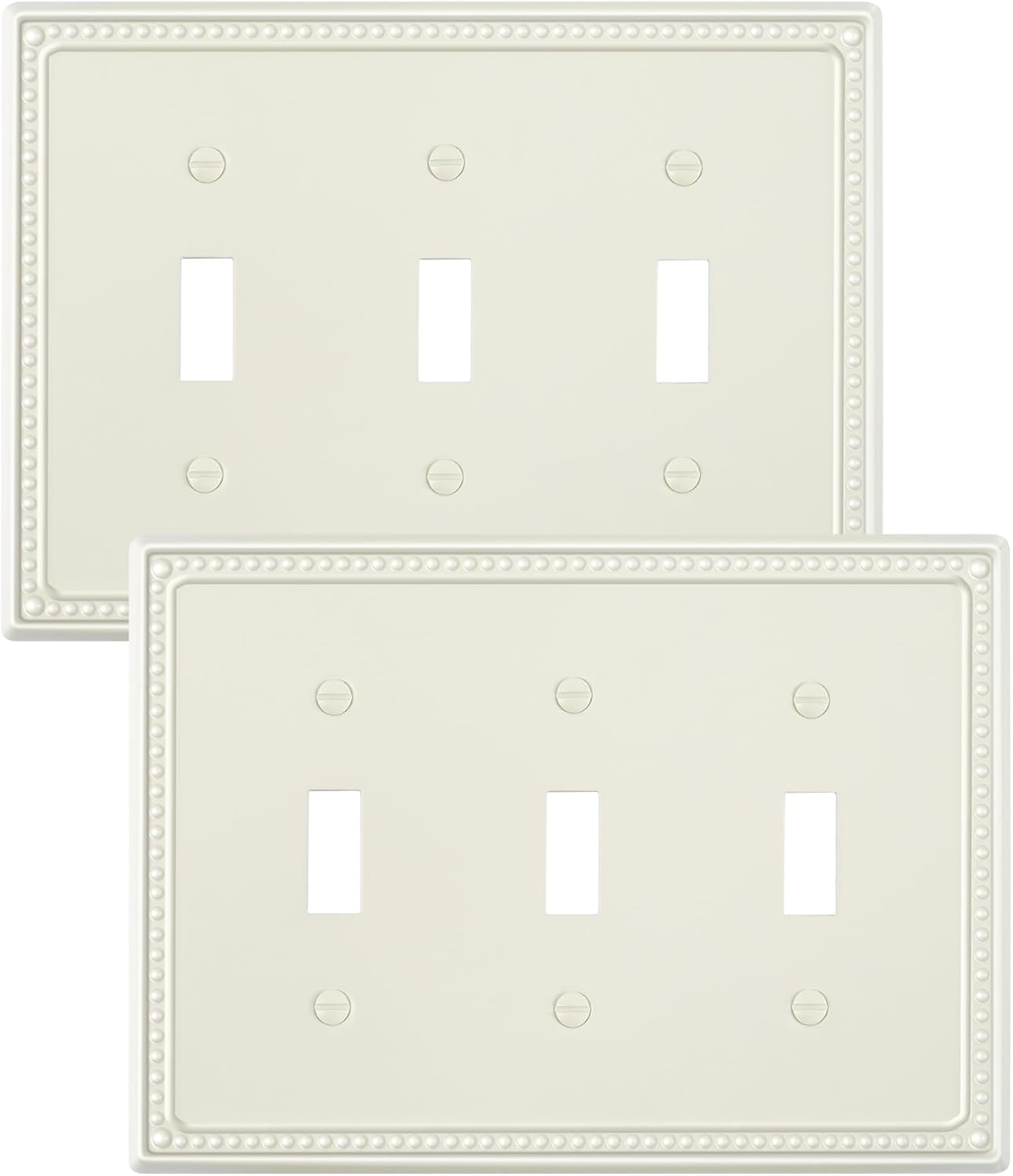 2-Pack Triple Toggle Light Switch Cover Plate, Pearls Decorative Switch Plate Covers, Light Almond 3 Gang Metal Wall Plate, Corrosion Resistant