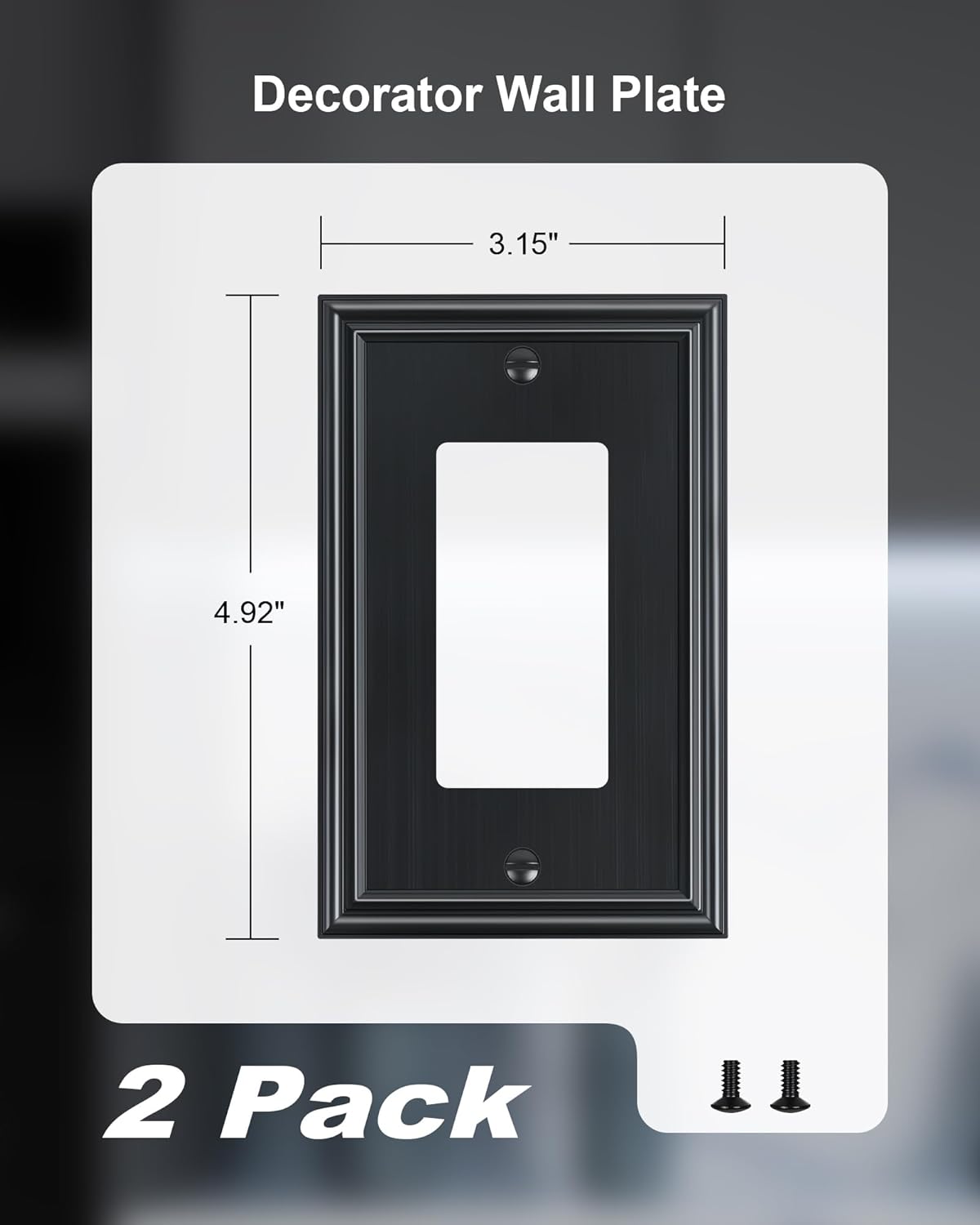 2-Pack Decorator Outlet Cover Plate, Black Decorative Switch Plates and Outlet Covers, Durable Zinc Alloy Wall Plates for Electrical Outlets, Receptacle, GFCI Outlet, Dimmer Switch