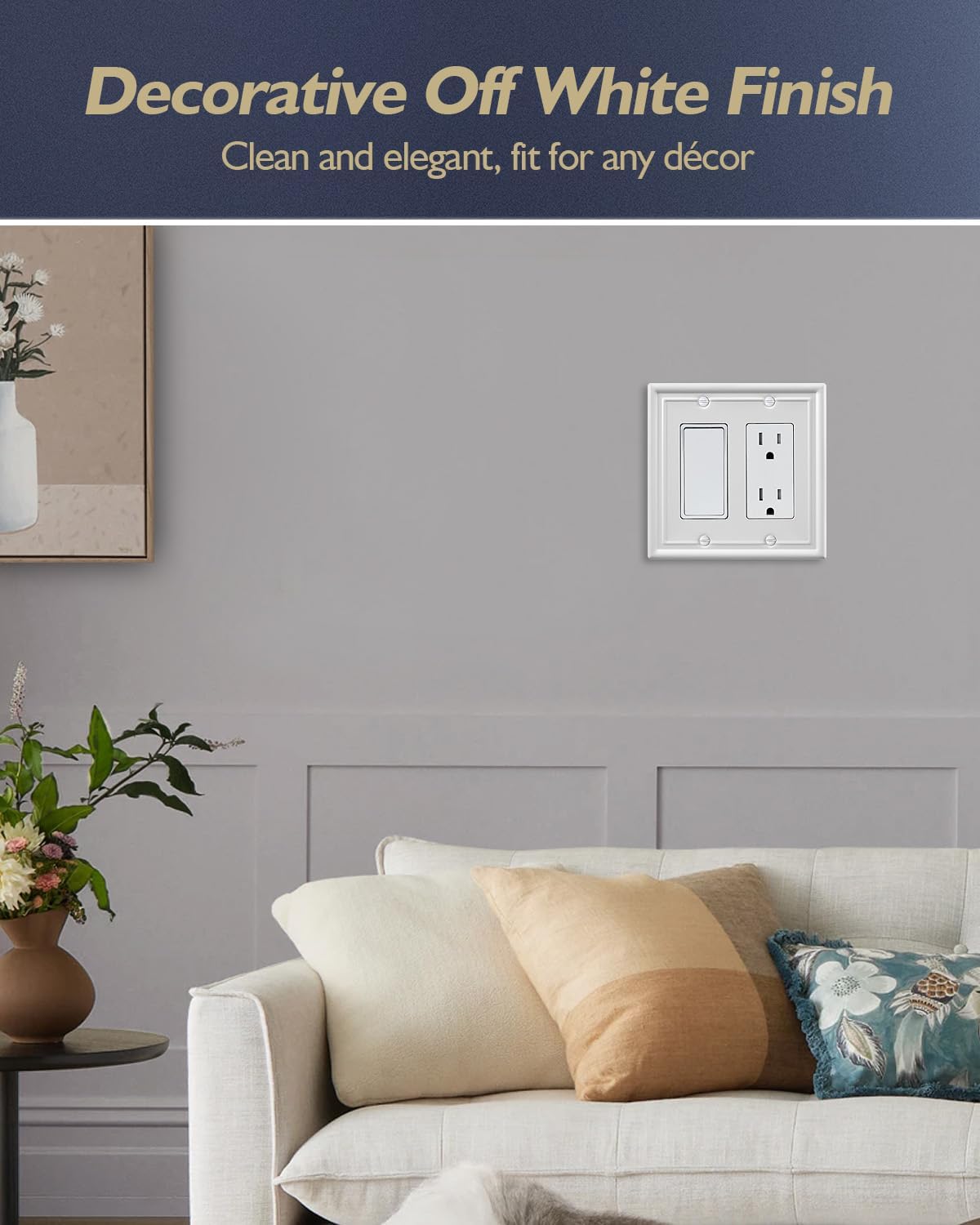 2-Pack Double Decorator Wall Plate, Off White Outlet Cover Plate for GFCI Outlet, Receptacle, Dimmer Switch, 4.96''*4.88'', Midsize