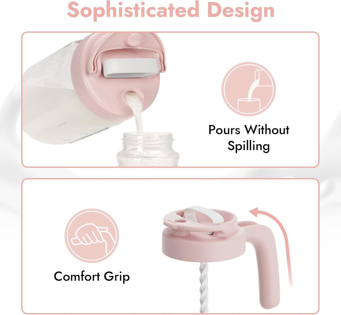 Papablic 32oz Wide Mouth Mason Jar Pour Spout Lid with Mixing Handle & Flip Locking Spout for Mixing Formula/Breastmilk/Protein Powder/Coffee, Pink