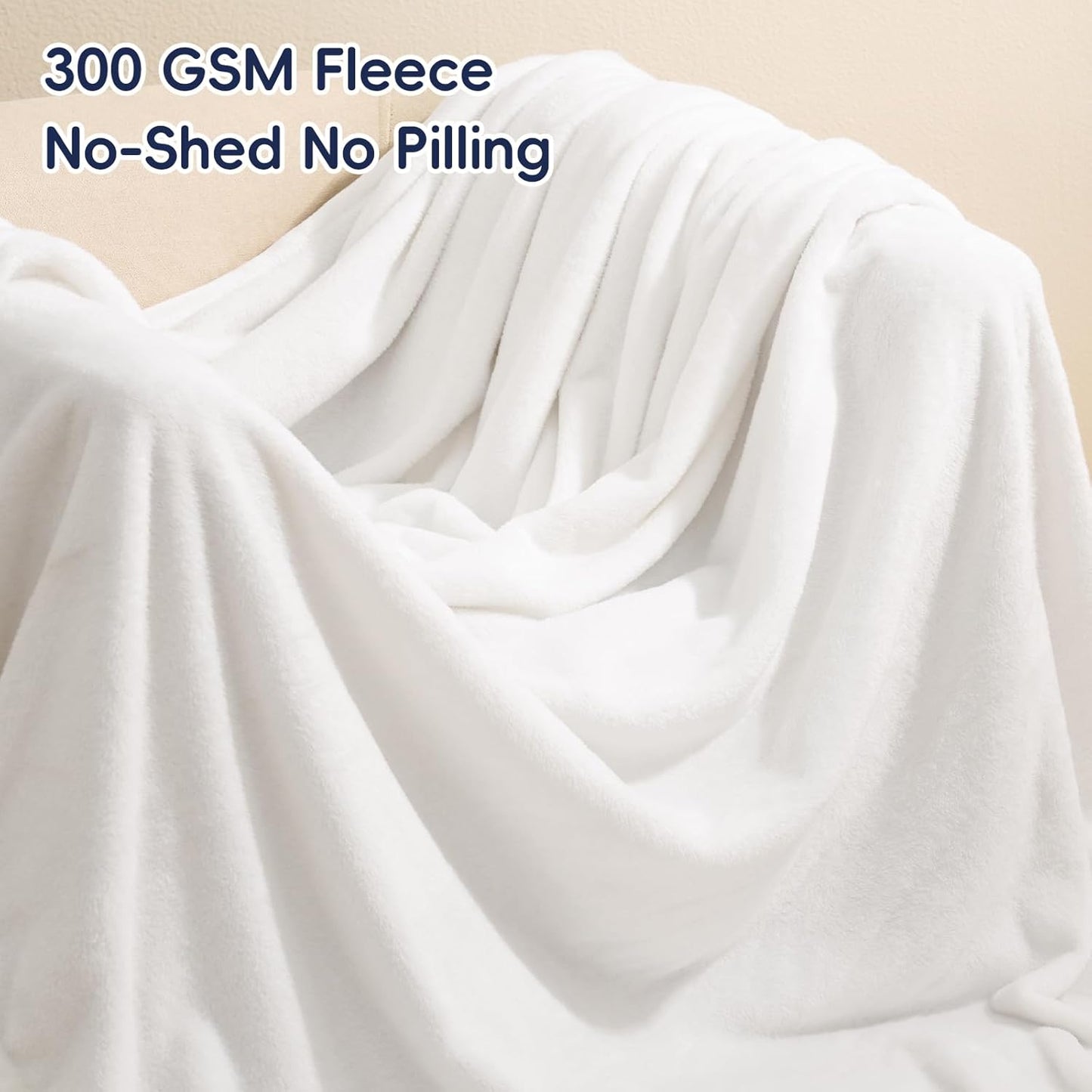 PHF Ultra Soft Fleece Blanket Twin Size, No Shed No Pilling Luxury Plush Cozy 300GSM Lightweight Blanket for Bed, Couch, Chair, Sofa Suitable for All Season, 66" x 90", White