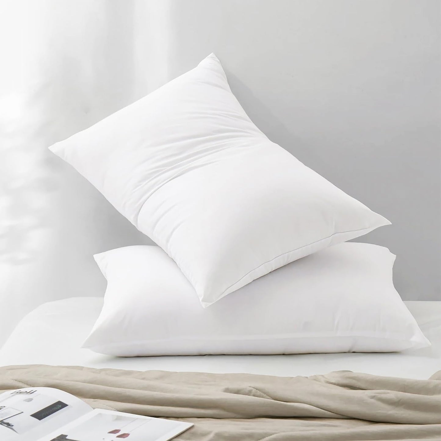 Hotel Collection Bed Pillows Standard Size Set of 2 Back Sleeper Pillow for Adults Stomach Kids Side Sleeping Medium Soft Plush Fluffy White 20x26 inches