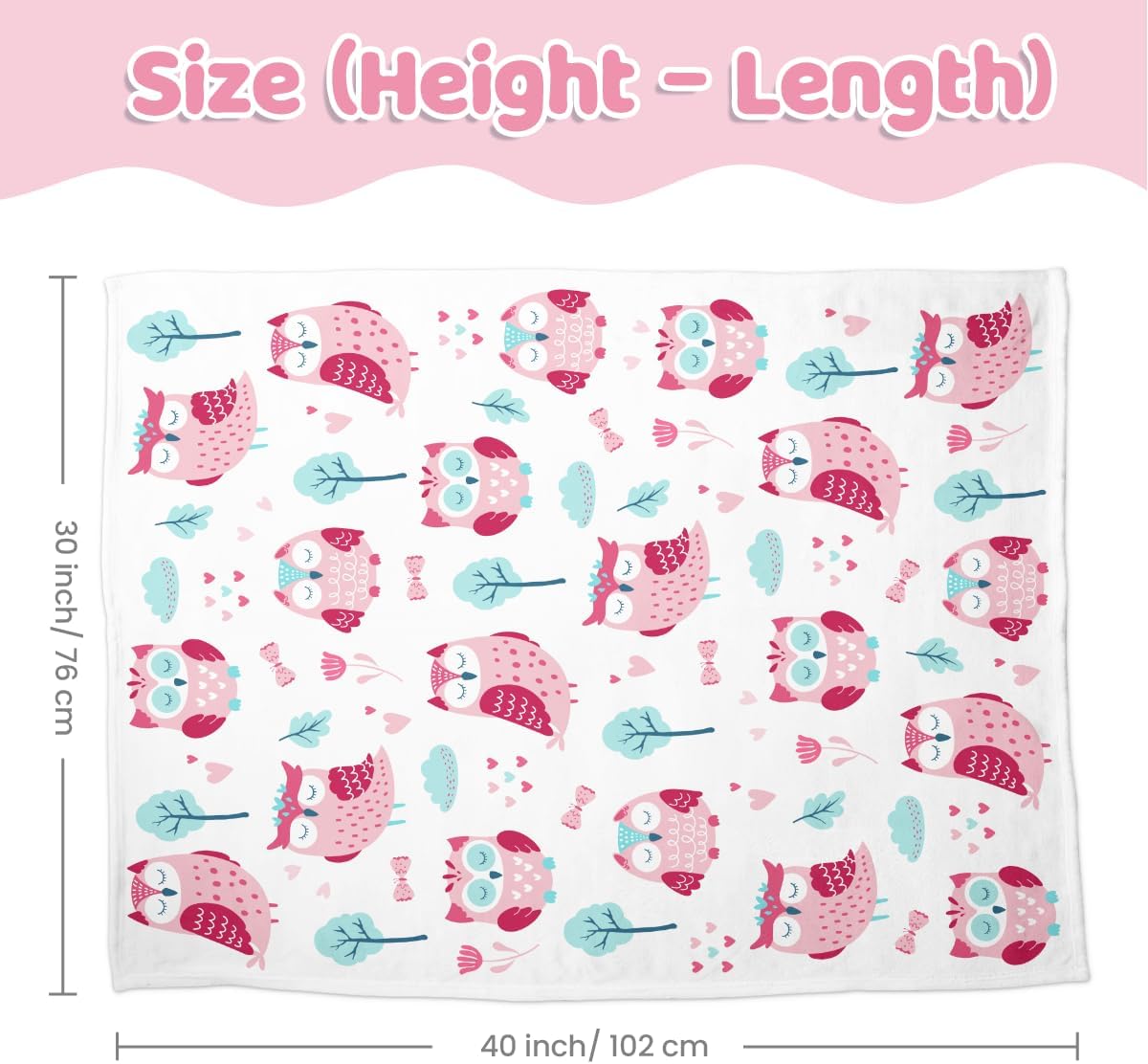 Owl Kid Blanket for Girl - Soft Kids Throw Minky Blankets with Dotted Backing for Girls - Kids Nursery Crib Blanket 30x40