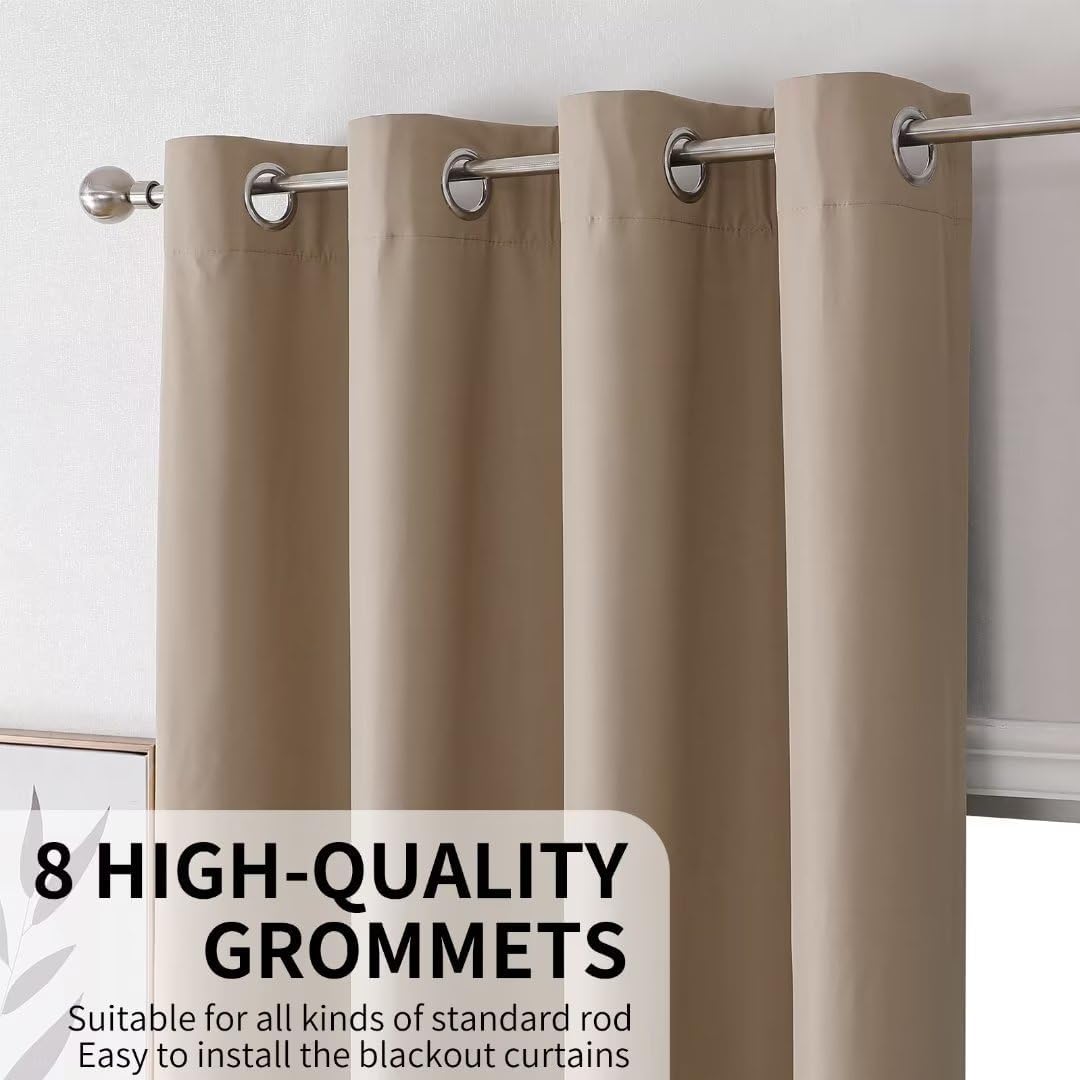Joydeco Taupe Curtains 63 Inch Length for Bedroom, Solid Blackout Curtains 63 Inch Length for Livingroom, Grommet Thermal Insulated Solid Polyester Room Darkening Curtains 63 Inches Long