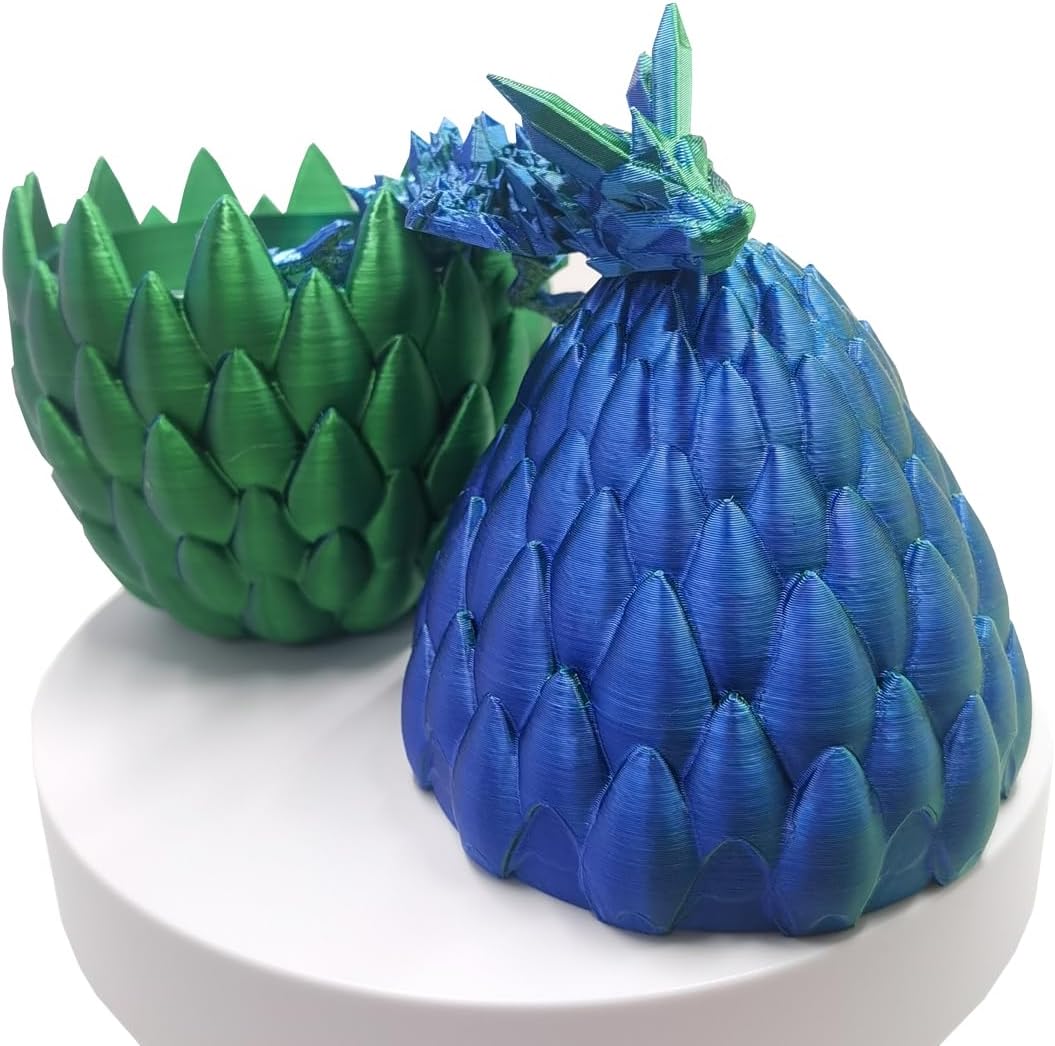 3D Printed Dragon in Egg,Full Articulated Dragon Dragon with Dragon Egg,Flexible Joints Suitable for Administrative Desk (Blue&Green)