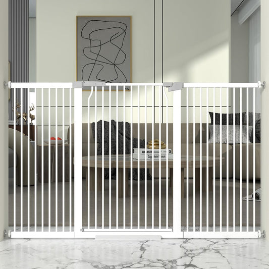 41" Extra Tall and Wide Baby Gate, 65.8-68.5'' Wide Pet Cat Gate for Doorway, Extra Wide Pressure Mounted Child Door with Expansion Kit, Metal Safe Gate, Tall Dog Gate, White
