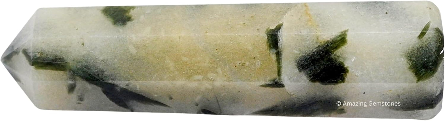 Amazing Gemstone Green Tourmaline in Quartz Crystal Towers - Natural Healing Crystal Point Obelisk for Reiki Healing and Crystal Grid (2 Inch to 3 Inch)