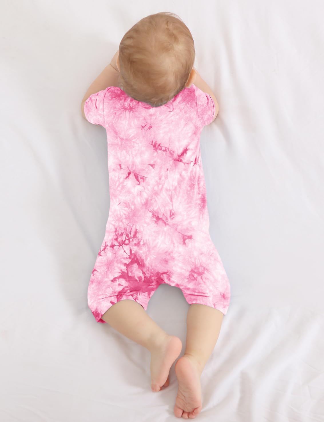 Jimonda Baby Girl Boys Rayon From Bamboo Pajamas 3 Pack Short Sleeve Footless Romper 2 Way Zipper Tie Dye Pjs Sleeper 0-24M