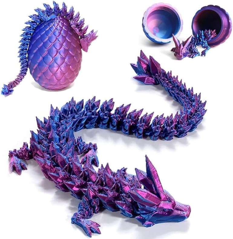 3D Printed Dragon Egg, 12inch Dragon Fidget Toys with Wings Easter Basket Stuffers Executive Desk Toys Crystal Dragon for Autism/ADHD Home Office Decor