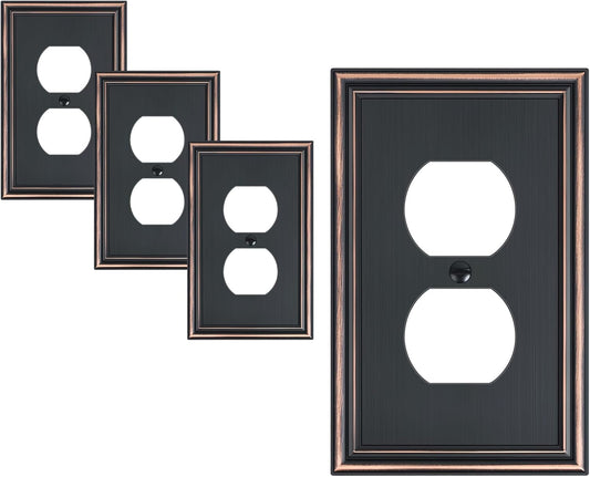 4-Pack Single Duplex Outlet Cover Plate, Decorative Aged Bronze Switch Plates and Outlet Covers, Metal Wall Plates for Electrical Outlets, 1 Gang Receptacle Cover, Corrosion Resistant