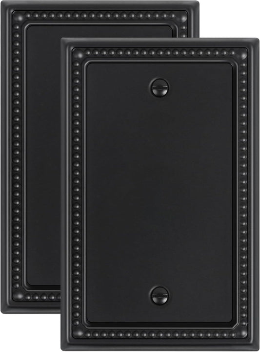 2-Pack Blank Outlet Cover Wall Plate, Metal Switch Plates Outlet Covers, Black Pearls Beaded Decorative Wall Plates for Electrical Outlets