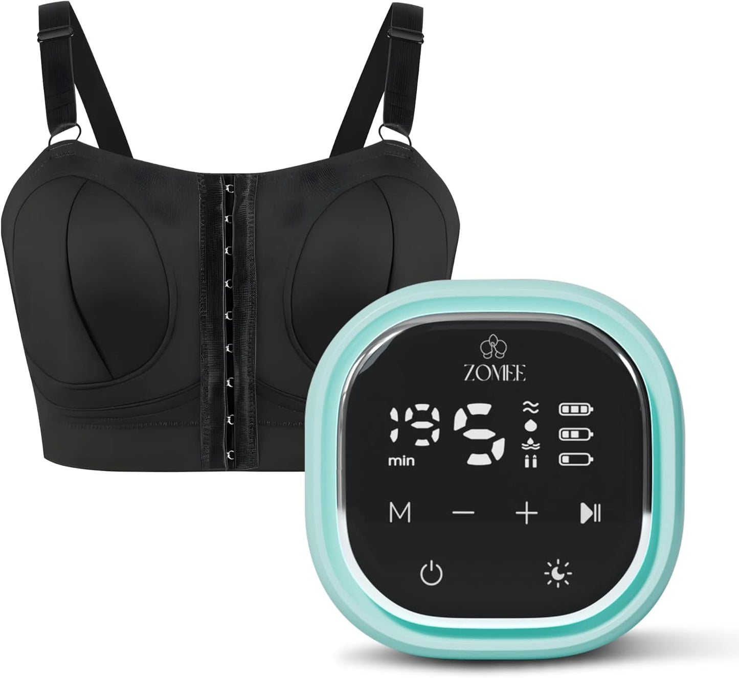 Zomee Z2 Double Electric Breast Pump - Shabbat Mode Edition - Portable, Hands Free Pumping Hospital Grade Wearable Breast Pump Including; Black Bamboo Pumping Bra (Small)