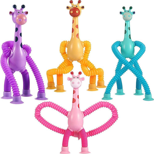 4 Pcs Telescopic Suction Cup Giraffe Toy, Funny Pop Tubes Sensory Toy for Toddlers, Educational Fidget Toys for Anxiety Kids for 3 4 5 6 7 8 9 Year Old Boys Girls