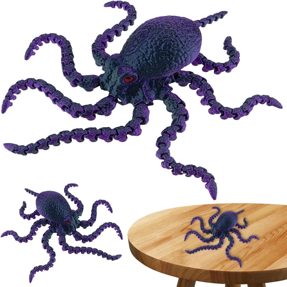 3D Printed Octopus Animals Toy Articulated Octopus Fidget Toy 3D Printed Gift Creative Ornament Articulated Octopus Toys Home Decor (Black Purple)