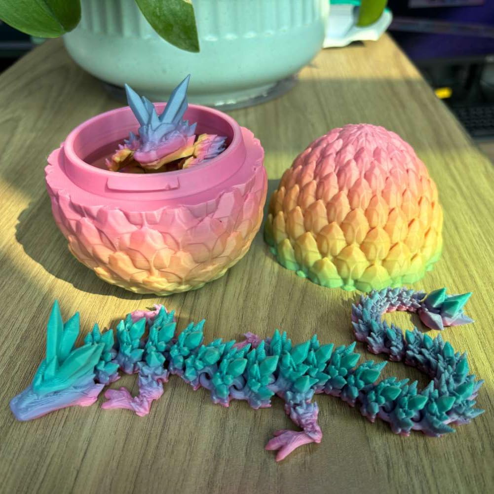 3D Printed Dragon Egg, Mystery Crystal Dragon Egg Fidget Toys Surprise, Easter Eggs Articulated Crystal Dragon Eggs With Dragon Inside (Colorful)