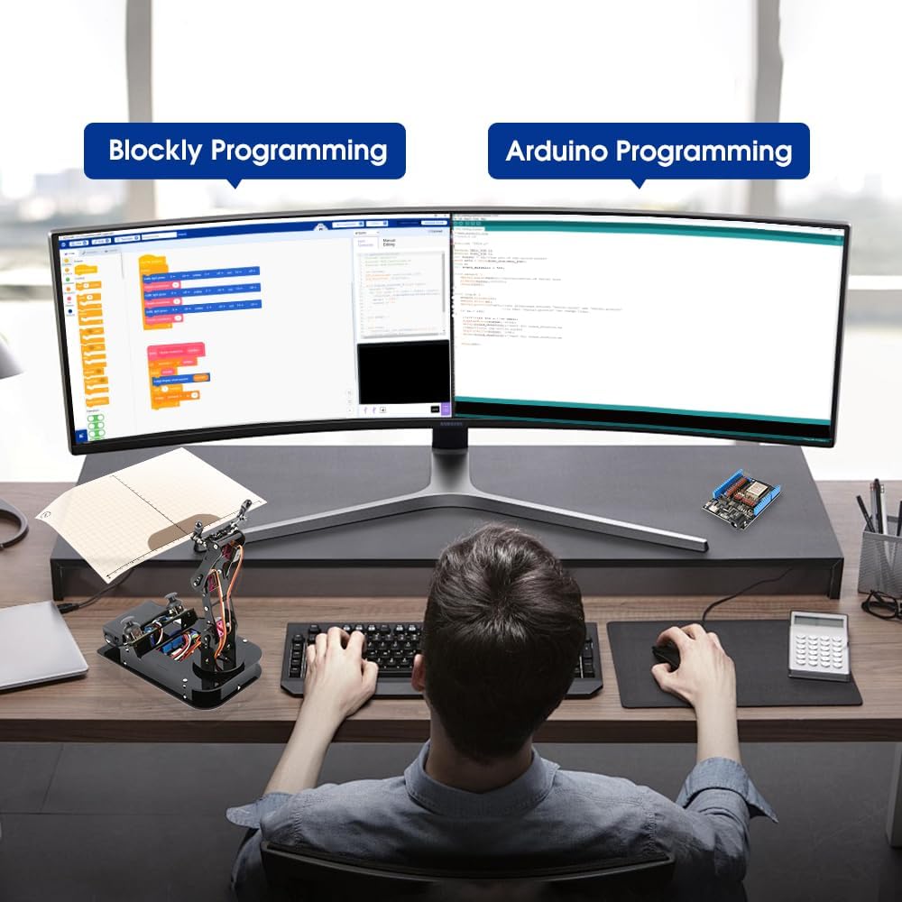 4 DOF ESP32 Robotic Arm Kit for Kids 8-12, Robotics Kit App Remote Control Robot Toys Compatible with Arduino, STEM Educational DIY Robot Arm Kit Gift for Teenagers & Adults