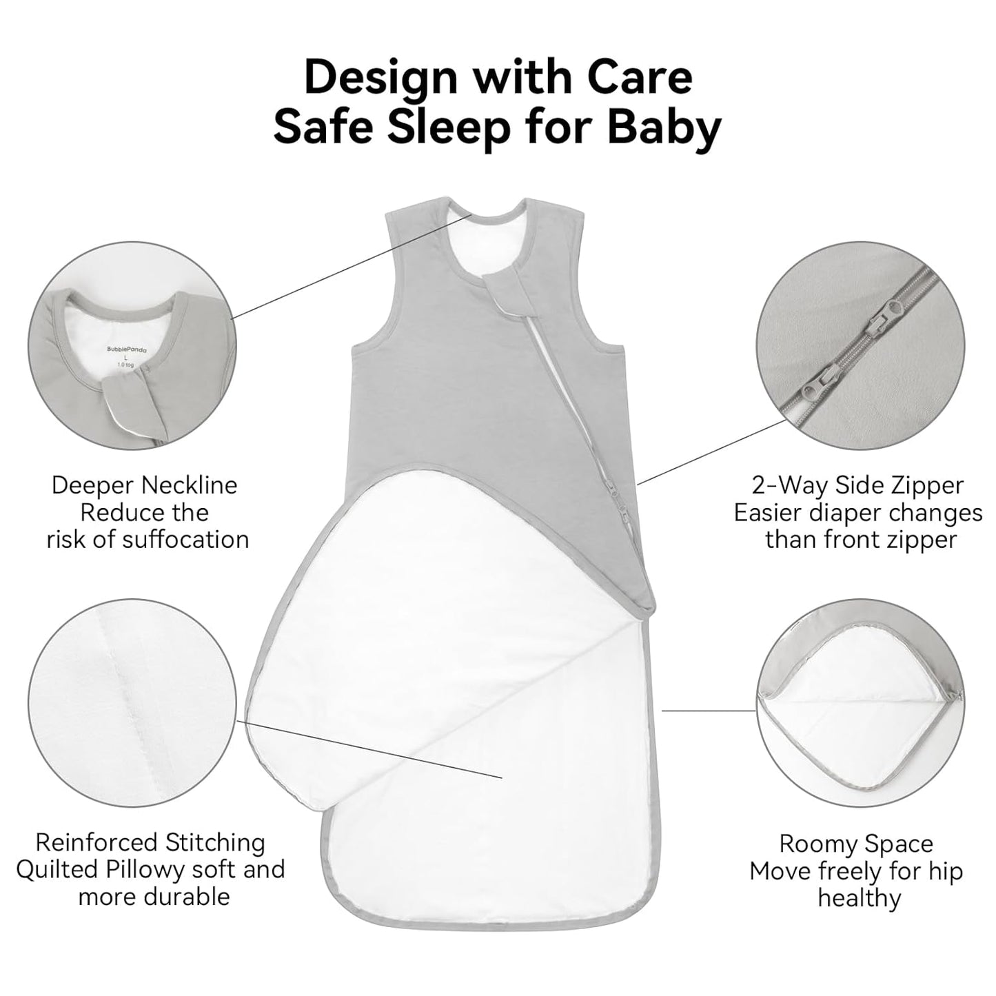 BubblePanda Rayon Made from Bamboo Sleep Sack 12-18 Months 0.5 Tog Soft Lightweight Toddler Sleep Sack 1t for Babies 2-Way Zipper Wearable Blanket Baby 12 Months