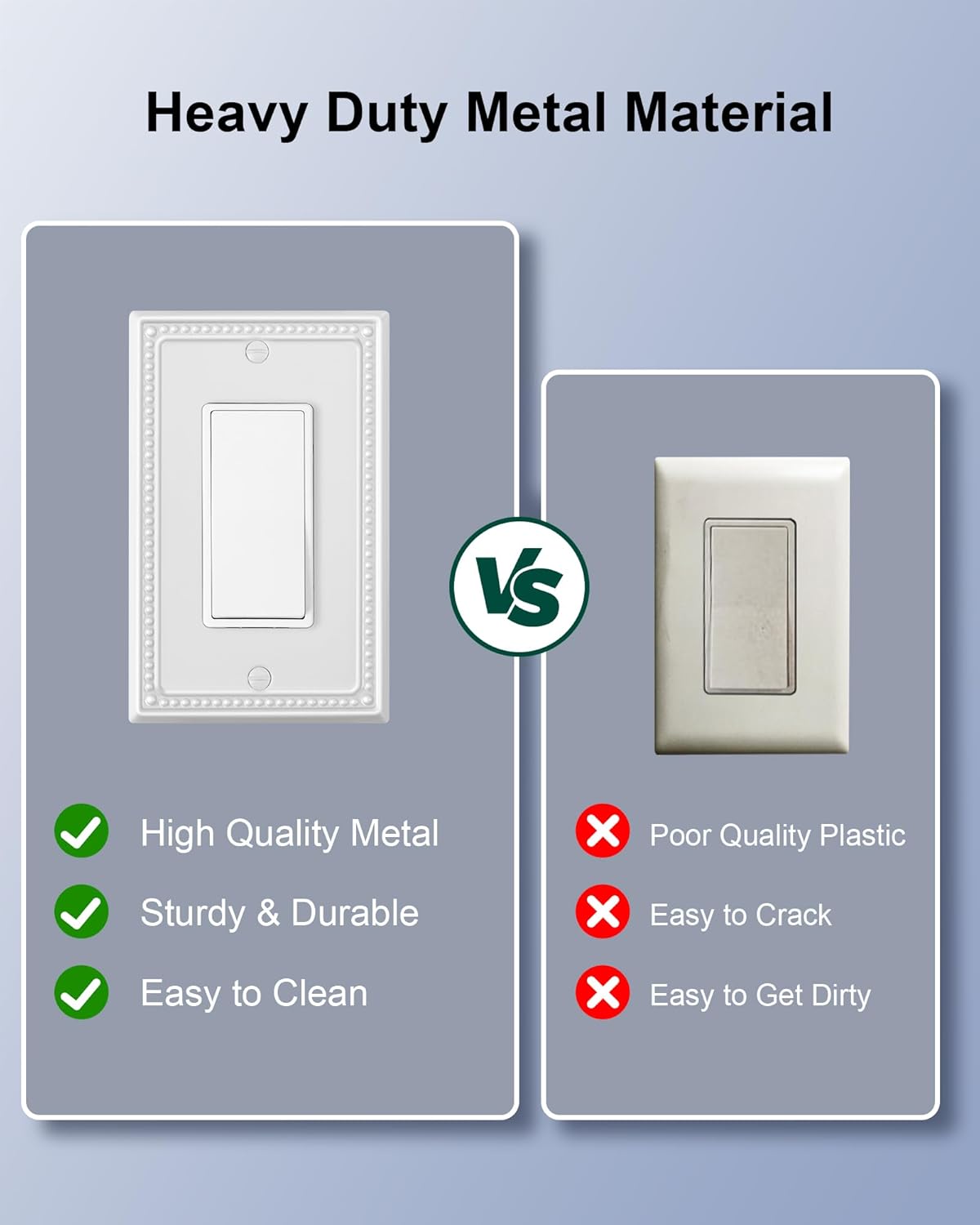 6-Pack Decorator Outlet Cover Plate, Decorative Switch Plates and Outlet Covers, Pure White Metal Wall Plates for Electrical Outlets, Receptacle, GFCI Outlet, Dimmer Switch