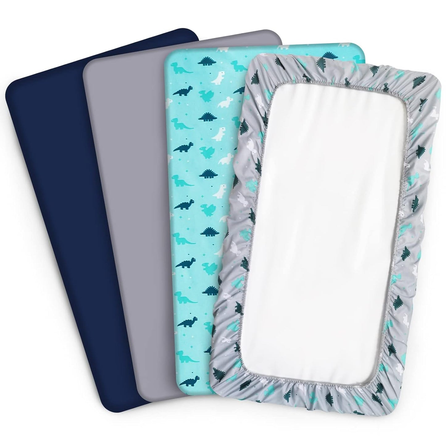 Mini Crib Sheets Set, 4 Pack - Portable Sheets (38" X 24") | Multiuse for Pack n Play, Playard, Playpen, Crib - Dinosaurs