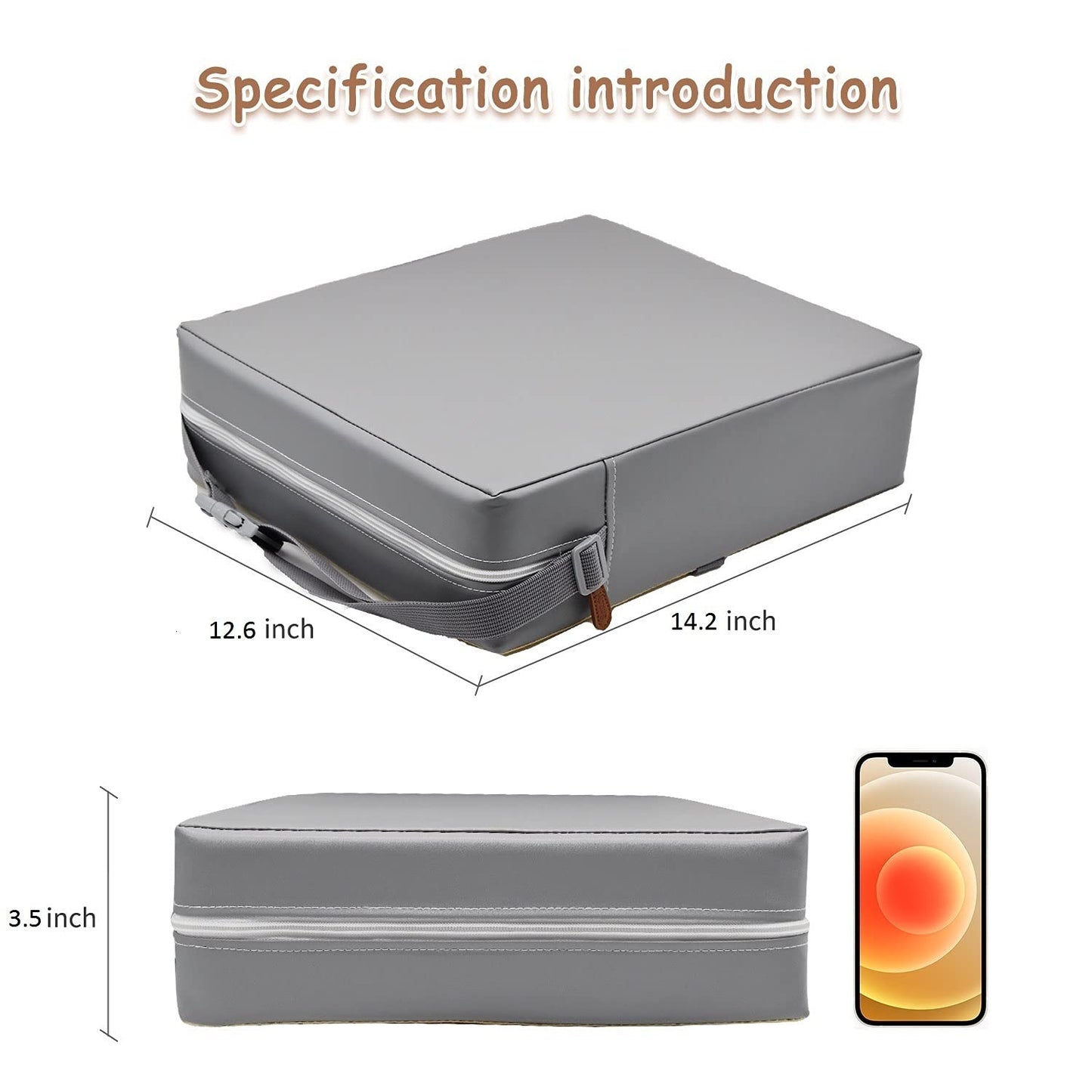 Toddler Booster Seat for Dining Table, PU Washable Double Safe Straps Non-Slip Bottom Booster Seat Dining Toddler, Portable Travel Increasing Cushion (Grey)