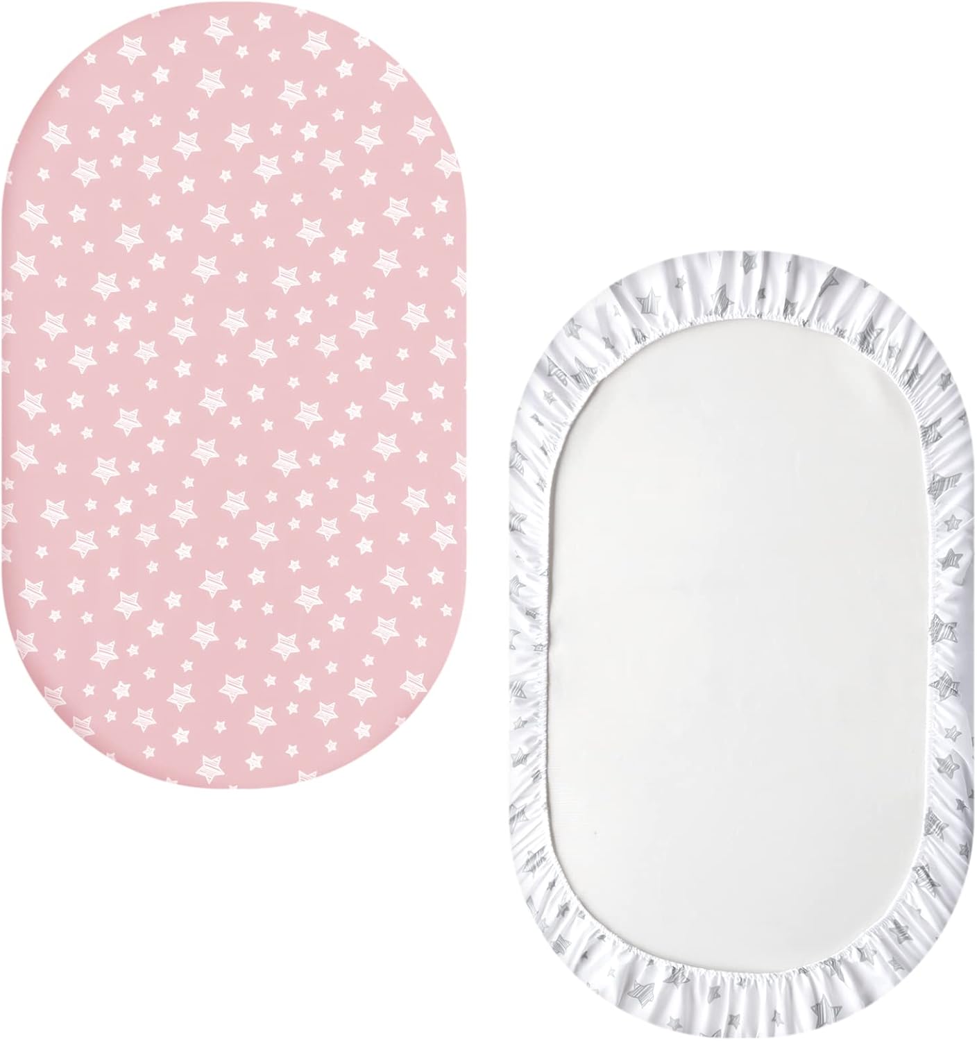 Bassinet Sheets Set 4 Pack for Baby Girl, Universal Fit for Oval, Hourglass and Rectangular Mattress, Pink