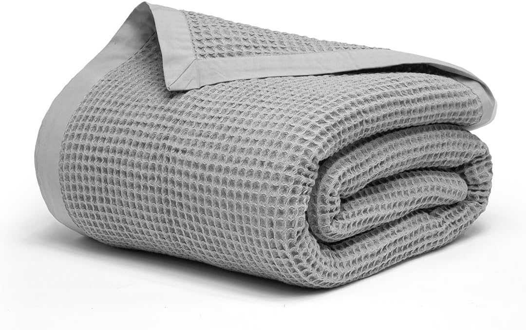 Salt Earth GOTS Certified 100% Organic Cotton Throw Blanket, 55" x 60" Waffle Blankets & Throws for Bed, Throw Blanket for Couch, Modern & Cozy Blanket, All Season,Comfy & Soft Blanket(Scottish Grey)